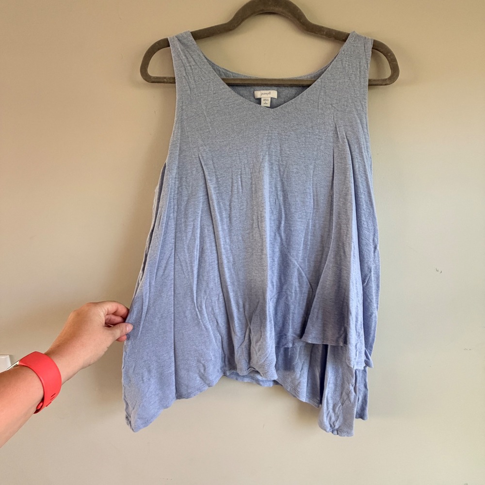 Pure Jill Sleeveless Tank Top Women L Petite Blue Linen Blend Flowy Minimalist